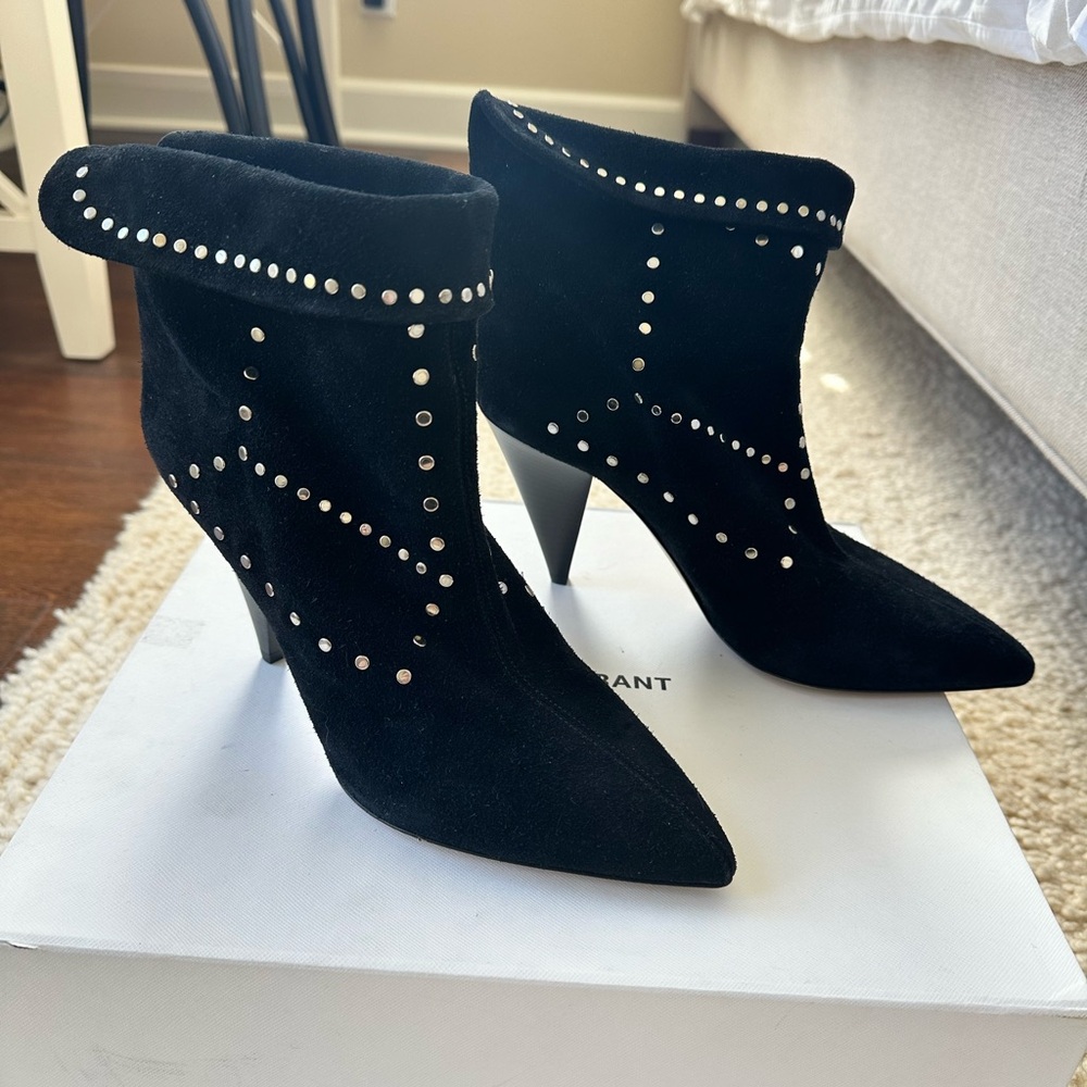 Isabel Marant Black Suede Studded Story Lisbo Ankle Boots, Size 39, NIB - Picture 2 of 14